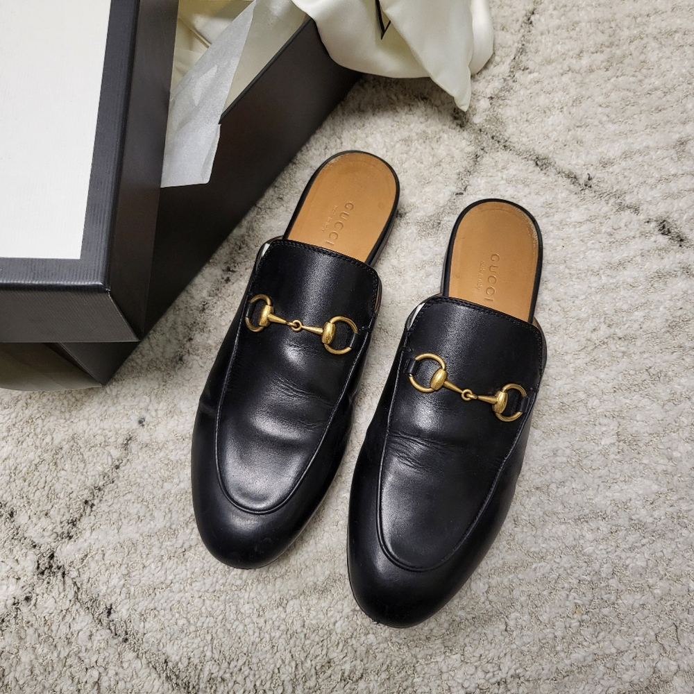 Authentic Gucci Leather Princeton Horsebit Mules with Box & Dust Bag - Size 37
